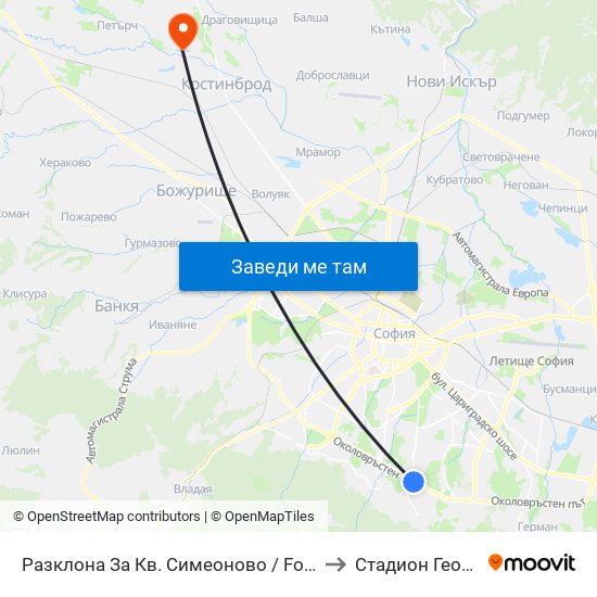 Разклона За Кв. Симеоново / Fork Road To Simeonovo Qr. (1459) to Стадион Георги Бенковски map