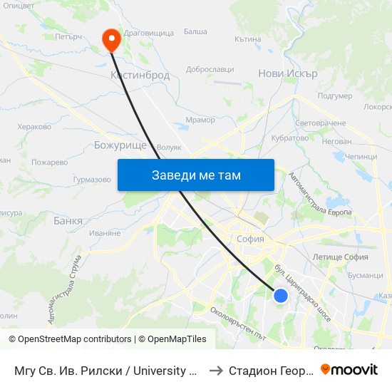 Мгу Св. Ив. Рилски / University Of Mining And Geology (1033) to Стадион Георги Бенковски map
