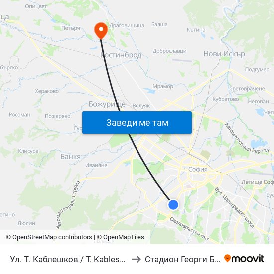 Ул. Т. Каблешков / T. Kableshkov St. (2213) to Стадион Георги Бенковски map