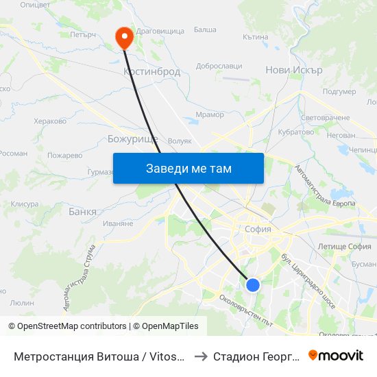 Метростанция Витоша / Vitosha Metro Station (2654) to Стадион Георги Бенковски map