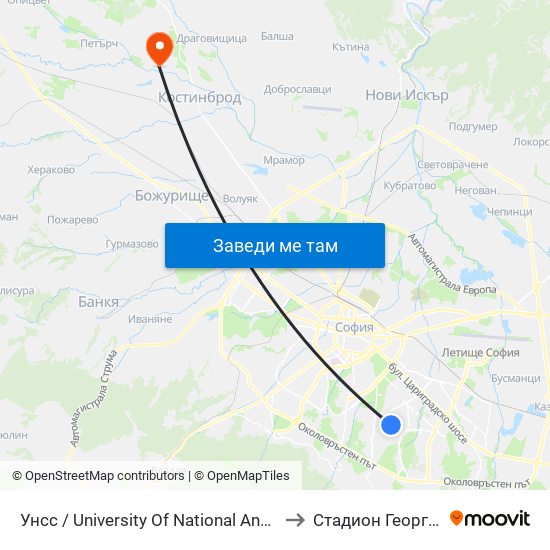 Унсс / University Of National And World Economy (1691) to Стадион Георги Бенковски map