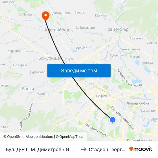 Бул. Д-Р Г. М. Димитров / G. M. Dimitrov Blvd. (0316) to Стадион Георги Бенковски map
