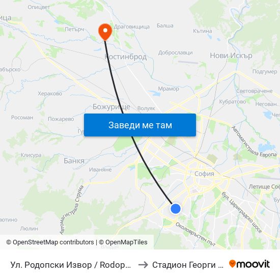 Ул. Родопски Извор / Rodopski Izvor St. (2730) to Стадион Георги Бенковски map