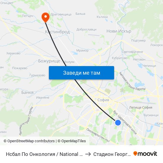Нсбал По Онкология / National Oncology Hospital (2542) to Стадион Георги Бенковски map