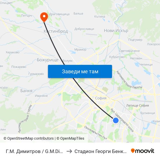 Г.М. Димитров / G.M.Dimitrov to Стадион Георги Бенковски map