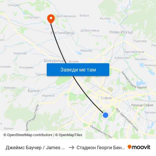 Джеймс Баучер / James Bourchier to Стадион Георги Бенковски map