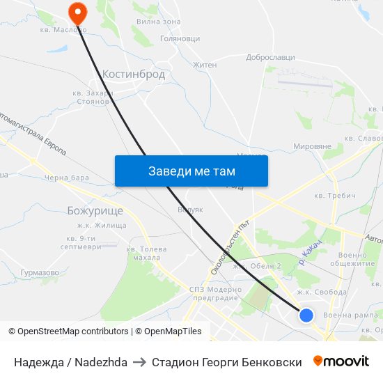 Надежда / Nadezhda to Стадион Георги Бенковски map