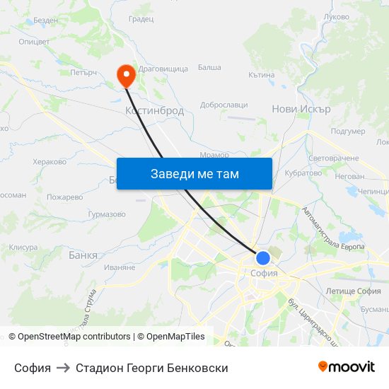 София to Стадион Георги Бенковски map