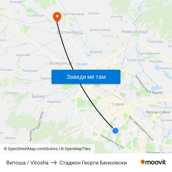 Витоша / Vitosha to Стадион Георги Бенковски map