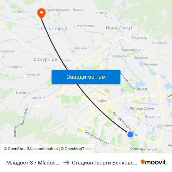 Младост-3 / Mladost 3 to Стадион Георги Бенковски map