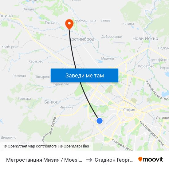 Метростанция Мизия / Moesia Metro Station (6089) to Стадион Георги Бенковски map