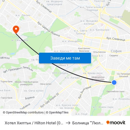 Хотел Хилтън / Hilton Hotel (0397) to Болница ""Люлин"" map