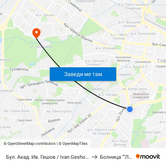 Бул. Акад. Ив. Гешов / Ivan Geshov Blvd. (0270) to Болница ""Люлин"" map