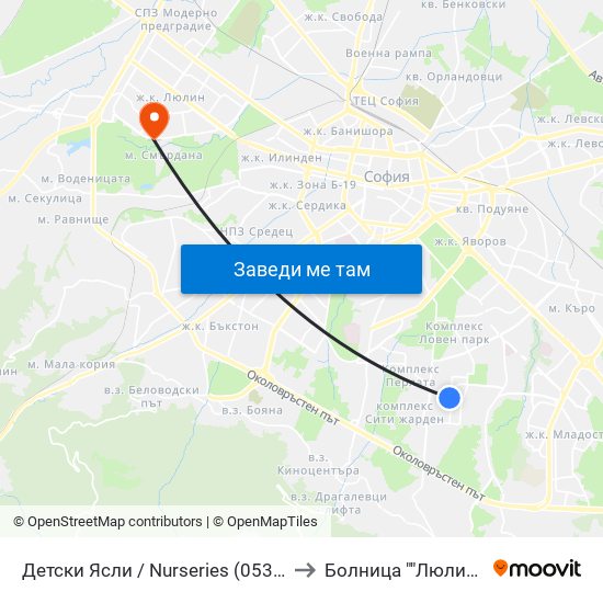 Детски Ясли / Nurseries (0534) to Болница ""Люлин"" map