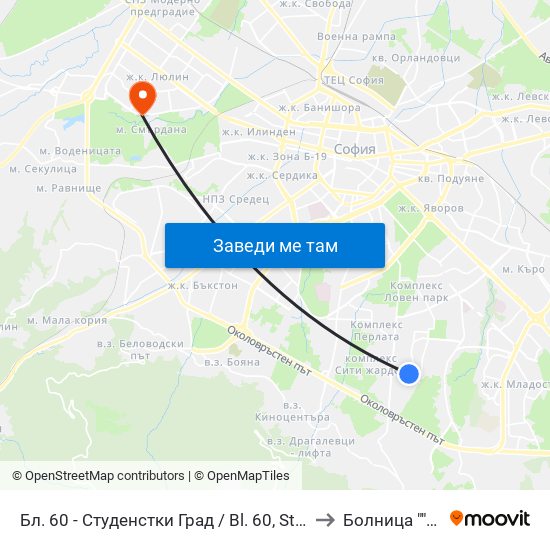 Бл. 60 - Студенстки Град / Bl. 60, Students' Town (2507) to Болница ""Люлин"" map