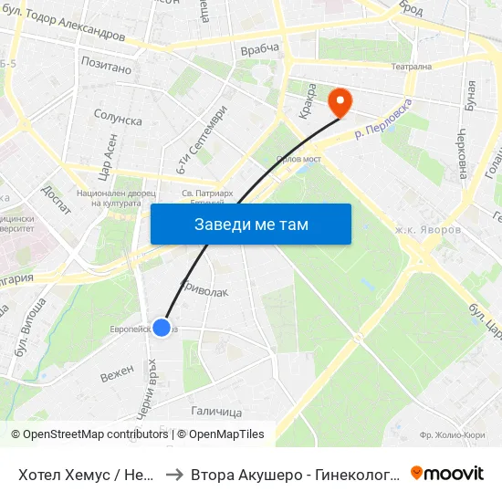 Ⓜ️ Хотел Хемус / Hemus Hotel (2329) to Втора Акушеро - Гинекологична Болница Шейново map