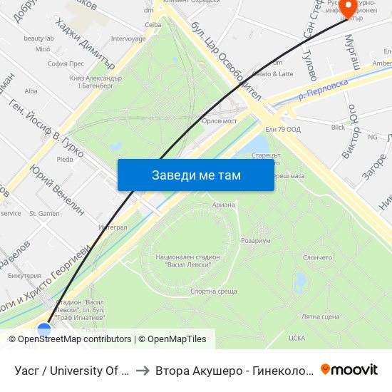 Уасг / University Of Architecture (0386) to Втора Акушеро - Гинекологична Болница Шейново map