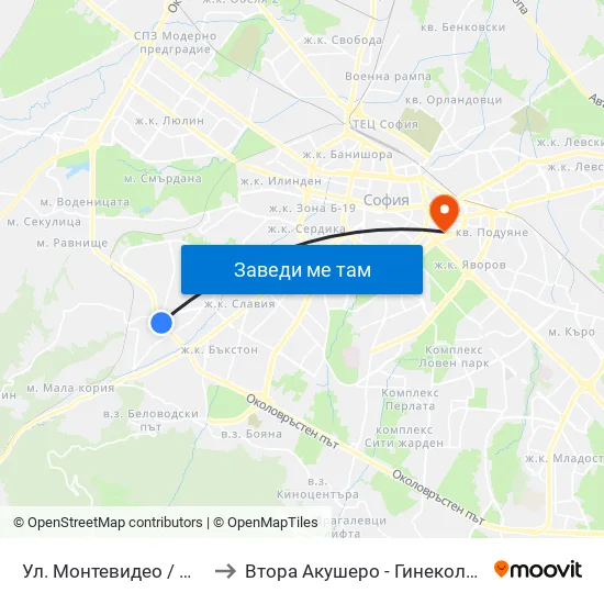 Ул. Монтевидео / Montevideo St. (2050) to Втора Акушеро - Гинекологична Болница Шейново map