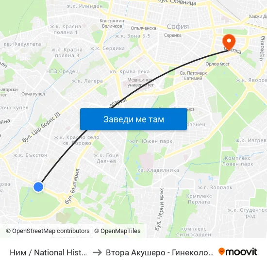 🎨 Ним / National History Museum (1464) to Втора Акушеро - Гинекологична Болница Шейново map