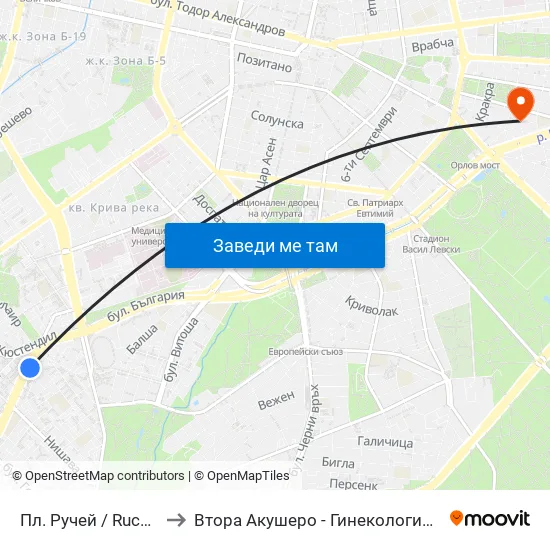 Пл. Ручей / Ruchey Sq. (1301) to Втора Акушеро - Гинекологична Болница Шейново map