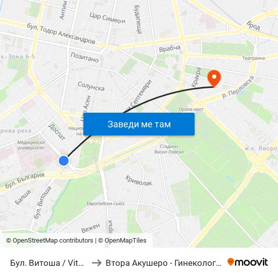 Бул. Витоша / Vitosha Blvd. (0302) to Втора Акушеро - Гинекологична Болница Шейново map