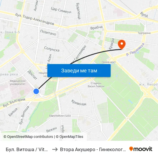 Бул. Витоша / Vitosha Blvd. (0302) to Втора Акушеро - Гинекологична Болница Шейново map