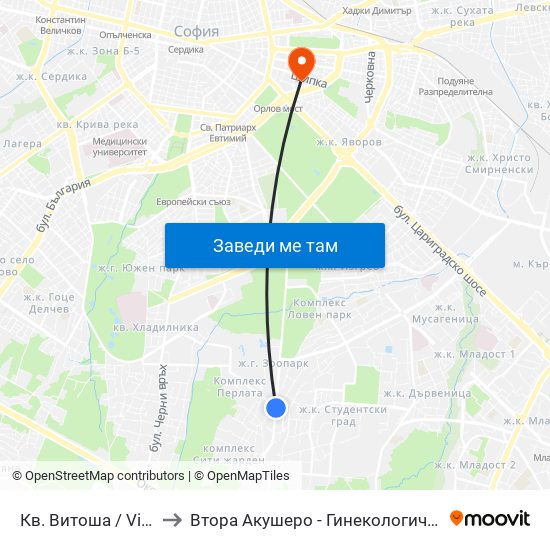 Кв. Витоша / Vitosha (0821) to Втора Акушеро - Гинекологична Болница Шейново map