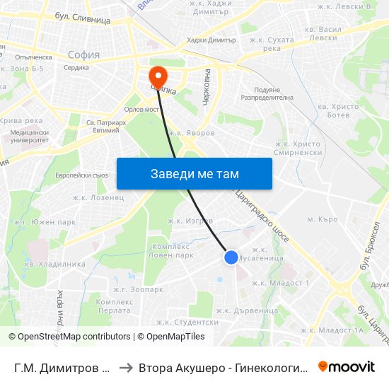 Г.М. Димитров / G.M.Dimitrov to Втора Акушеро - Гинекологична Болница Шейново map