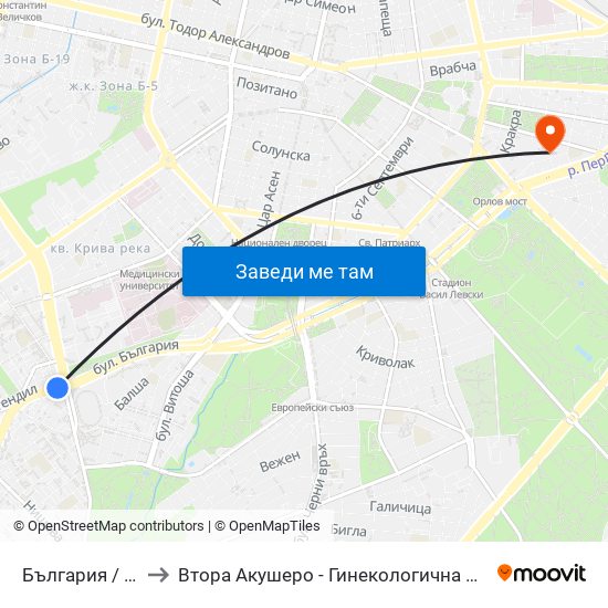 България / Bulgaria to Втора Акушеро - Гинекологична Болница Шейново map