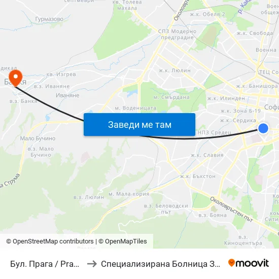 Бул. Прага / Prague Blvd. (0365) to Специализирана Болница За Рехабилитация Здраве map