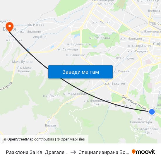 Разклона За Кв. Драгалевци / Fork Road To Dragalevtsi Qr. (1457) to Специализирана Болница За Рехабилитация Здраве map