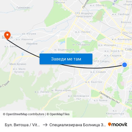 Бул. Витоша / Vitosha Blvd. (0302) to Специализирана Болница За Рехабилитация Здраве map