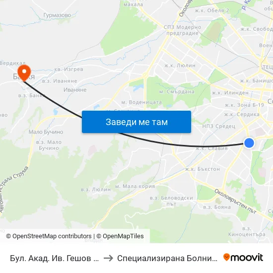 Ⓜ️ Бул. Акад. Ив. Гешов / Ivan Geshov Blvd. (0270) to Специализирана Болница За Рехабилитация Здраве map