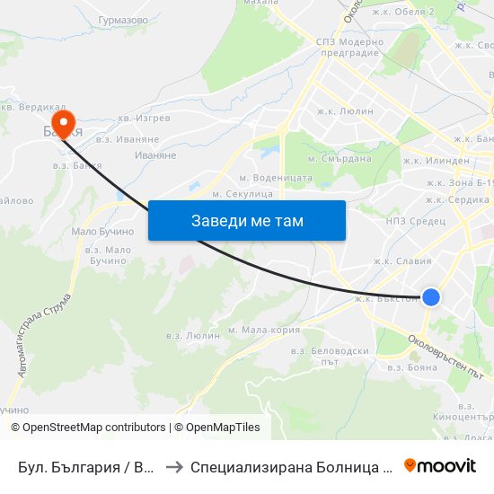 Бул. България / Bulgaria Blvd. (6564) to Специализирана Болница За Рехабилитация Здраве map