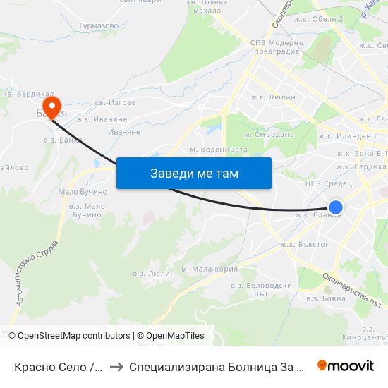 Красно Село / Krasno Selo to Специализирана Болница За Рехабилитация Здраве map
