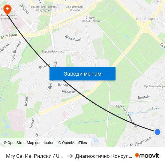 Мгу Св. Ив. Рилски / University Of Mining And Geology (1033) to Диагностично-Консултативен Център ""Александровска"" map