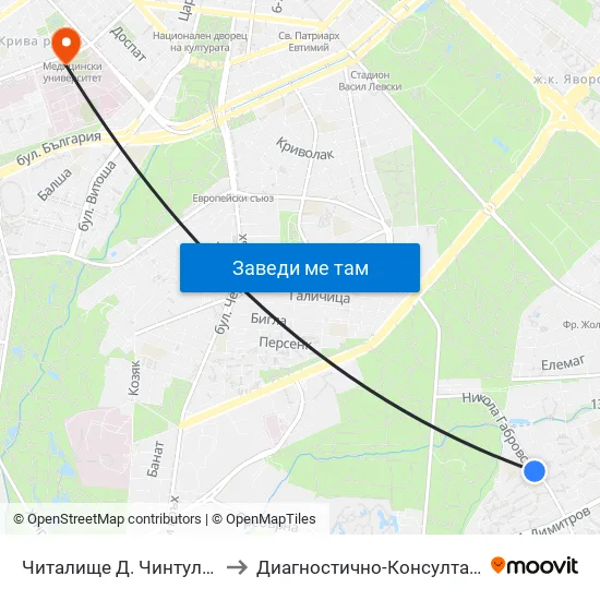📚 Читалище Д. Чинтулов / D. Chintulov Library (2365) to Диагностично-Консултативен Център ""Александровска"" map