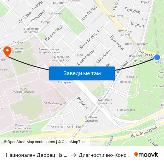 Ⓜ️ Национален Дворец На Културата / National Palace Of Culture (1139) to Диагностично-Консултативен Център ""Александровска"" map