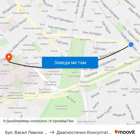 Бул. Васил Левски / Vasil Levski Blvd. (0300) to Диагностично-Консултативен Център ""Александровска"" map