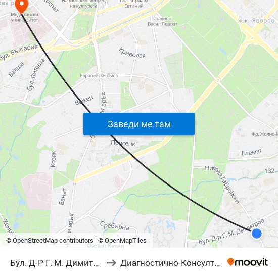 Бул. Д-Р Г. М. Димитров / G. M. Dimitrov Blvd. (0318) to Диагностично-Консултативен Център ""Александровска"" map