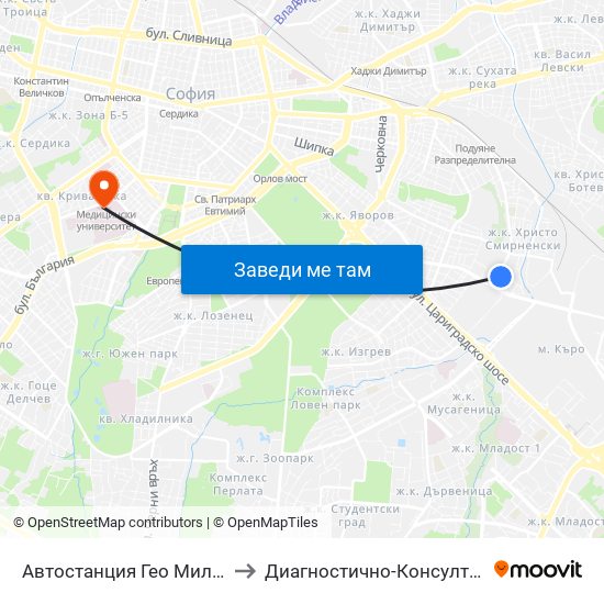 Автостанция Гео Милев / Geo Milev Bus Station (0052) to Диагностично-Консултативен Център ""Александровска"" map