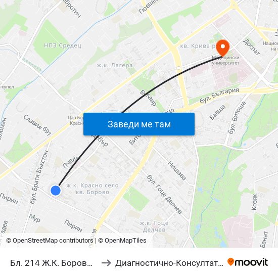 Бл. 214 Ж.К. Борово / Bl. 214, Borovo Qr. (0164) to Диагностично-Консултативен Център ""Александровска"" map