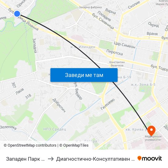 Западен Парк / Zapaden Park to Диагностично-Консултативен Център ""Александровска"" map