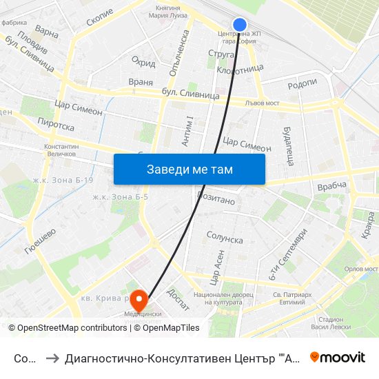София to Диагностично-Консултативен Център ""Александровска"" map