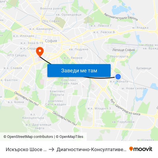 Искърско Шосе / Iskarsko Shosse to Диагностично-Консултативен Център ""Александровска"" map