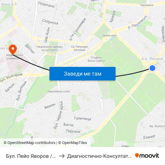 Бул. Пейо Яворов / Peyo Yavorov Blvd. (0073) to Диагностично-Консултативен Център ""Александровска"" map