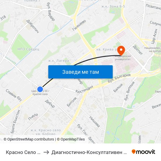 Красно Село / Krasno Selo to Диагностично-Консултативен Център ""Александровска"" map
