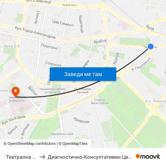 Театрална / Teatralna to Диагностично-Консултативен Център ""Александровска"" map