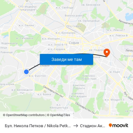 Бул. Никола Петков / Nikola Petkov Blvd. (0347) to Стадион Академик map