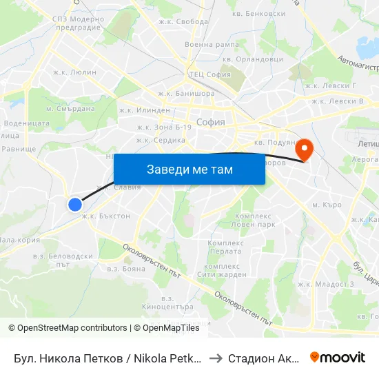 Бул. Никола Петков / Nikola Petkov Blvd. (0347) to Стадион Академик map